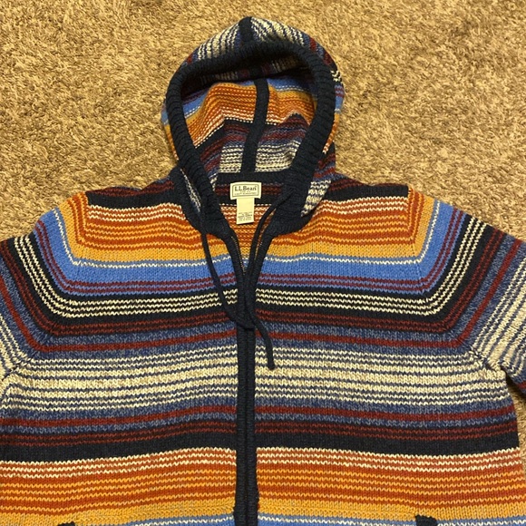 L.L.Bean Stripe Rag Wool Lambs’ Wool Hoodie Sweater Size XL - Picture 3 of 8